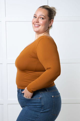 Bring in the Basics Seamless Reversible V-Neck Caramel - 1985 the VAULT Boutique