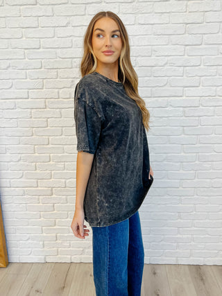 Casual Basic Drop Shoulder Oversized Tee in Ash Black