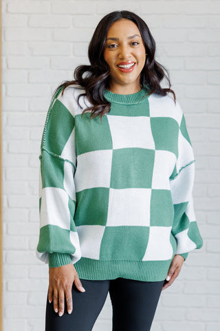 Check Yourself Checkered Sweater in Green - 1985 the VAULT Boutique