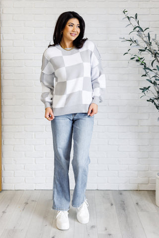 Check Yourself Checkered Sweater in Grey - 1985 the VAULT Boutique