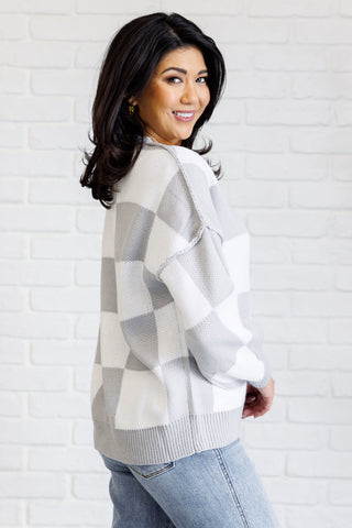 Check Yourself Checkered Sweater in Grey - 1985 the VAULT Boutique