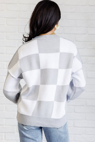 Check Yourself Checkered Sweater in Grey - 1985 the VAULT Boutique