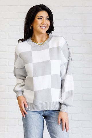 Check Yourself Checkered Sweater in Grey - 1985 the VAULT Boutique