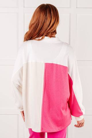 Chip Off the Old Colorblock V-Neck Henley in Pink - 1985 the VAULT Boutique