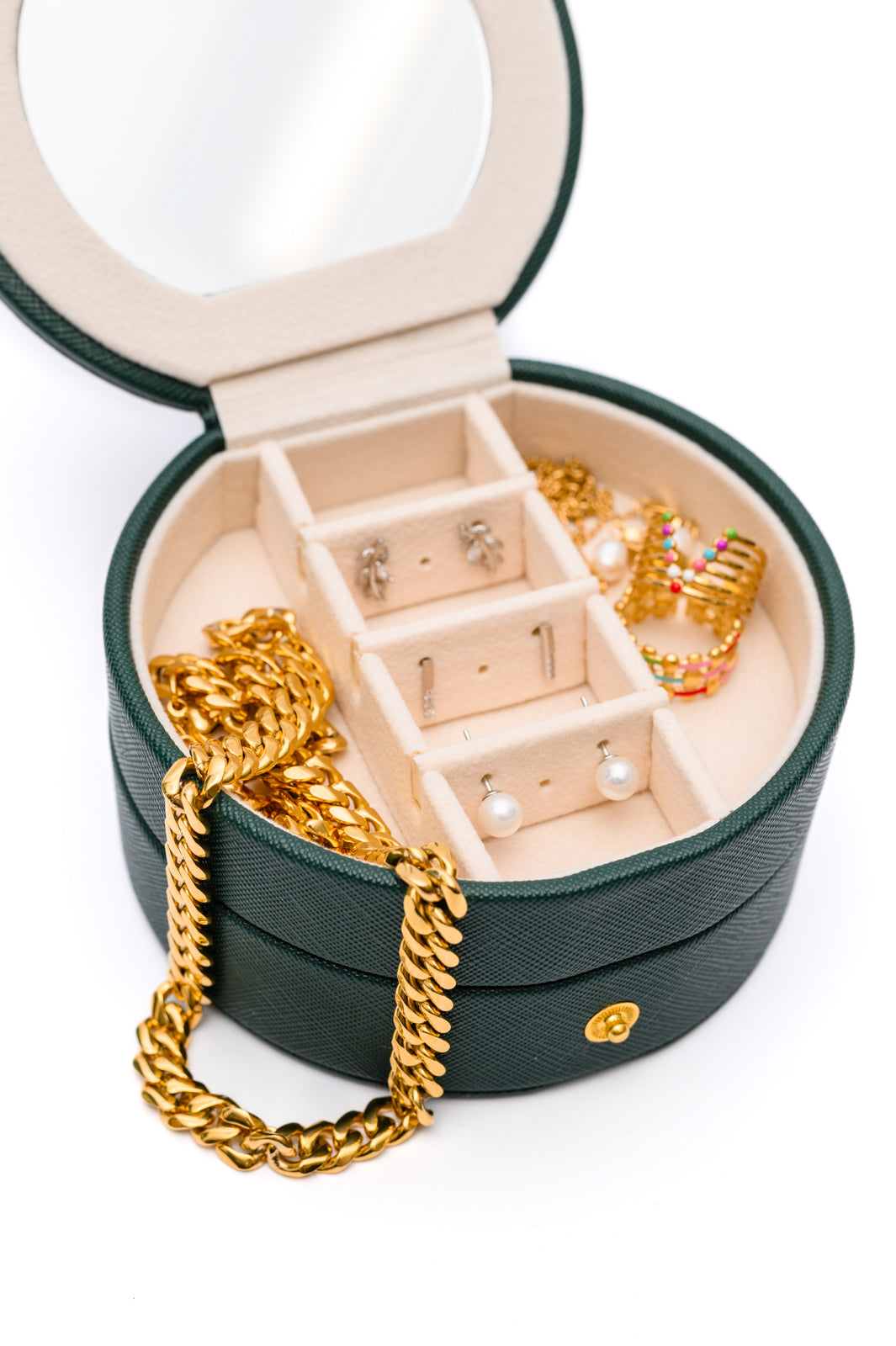 Circular Travel Jewelry Case in Green - 1985 the VAULT Boutique