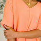 Counter Part Crinkle Woven V-Neck Top in Coral
