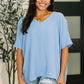 Counter Part Crinkle Woven V-Neck Top in Cornflower Blue