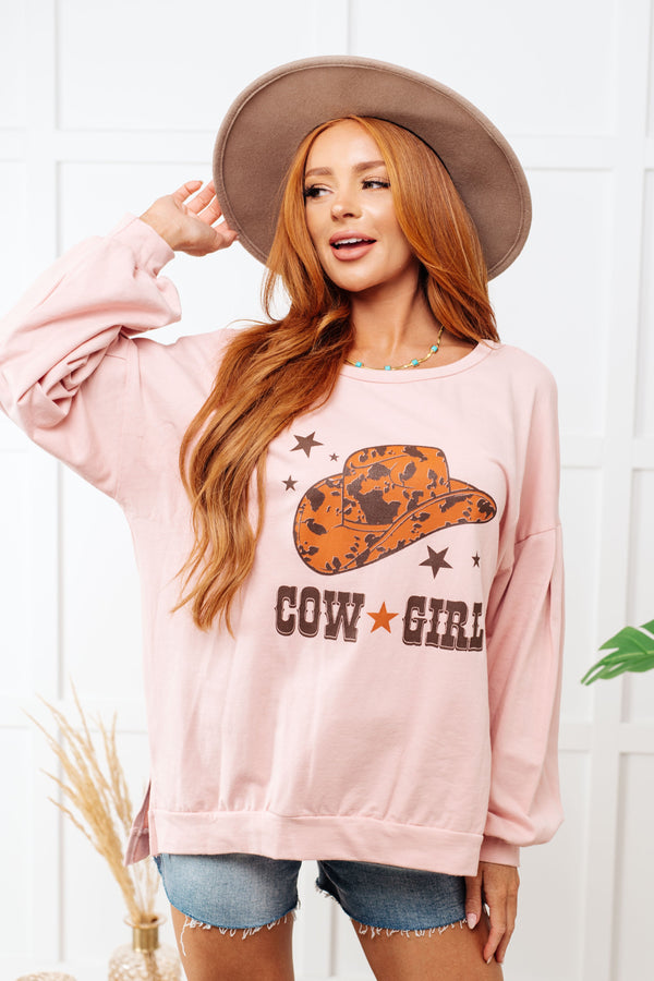 Cow Girl Graphic Pullover in Dusty Pink - 1985 the VAULT Boutique