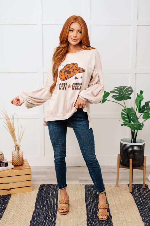 Cow Girl Graphic Pullover in Stone - 1985 the VAULT Boutique