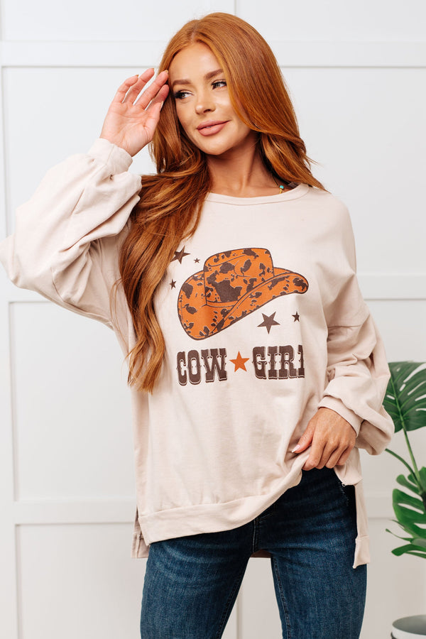 Cow Girl Graphic Pullover in Stone - 1985 the VAULT Boutique