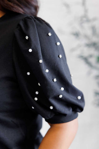 Diamonds and Pearls Puff Sleeve Top in Black - 1985 the VAULT Boutique