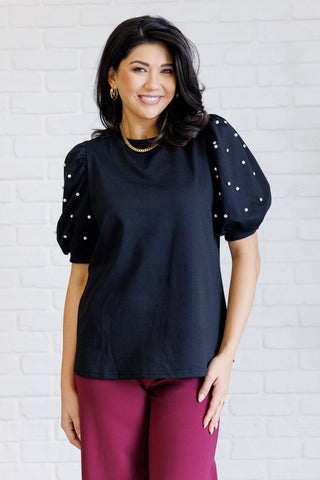 Diamonds and Pearls Puff Sleeve Top in Black - 1985 the VAULT Boutique