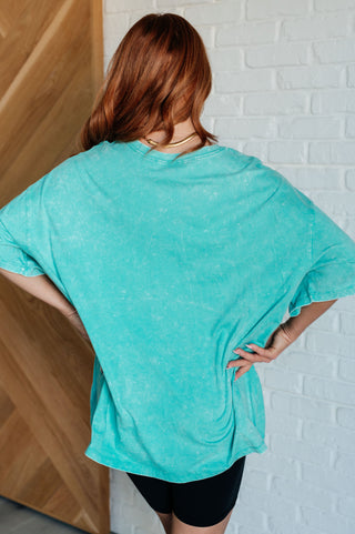 Don't Mind Me Mineral Wash Drop Shoulder Tee in Turquoise - 1985 the VAULT Boutique