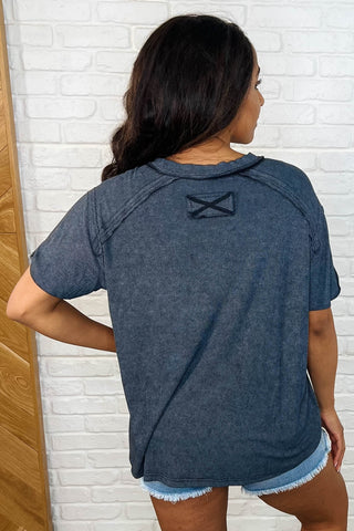 Easy Style Basic Mineral Wash Top in Ash Black