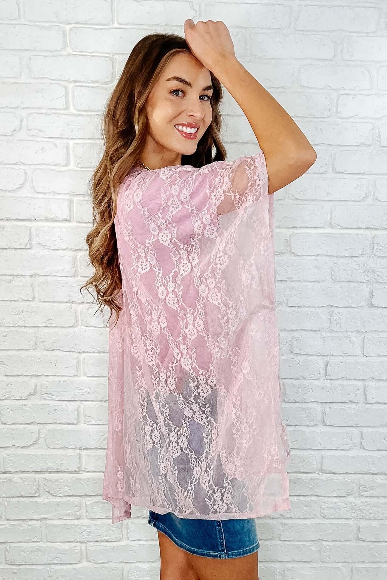 Good Days Ahead Lace Kimono In Mauve