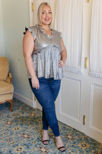 Shine On Metallic Peplum Top - 1985 the VAULT Boutique