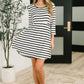 Haute Mess Scooped Hem Casual Dress in Black and White Striped