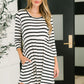 Haute Mess Scooped Hem Casual Dress in Black and White Striped