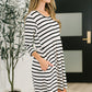 Haute Mess Scooped Hem Casual Dress in Black and White Striped