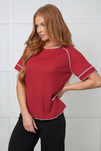 Heartbreaker Waffle Knit Tee in Cranberry - 1985 the VAULT Boutique