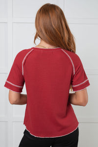 Heartbreaker Waffle Knit Tee in Cranberry - 1985 the VAULT Boutique