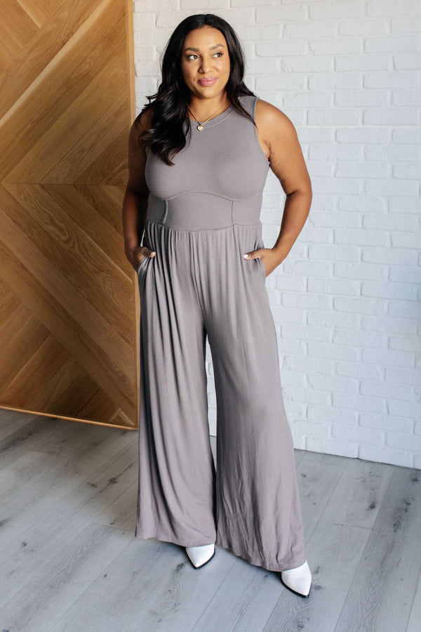 Hilary Wide Leg Jumpsuit in Grey - 1985 the VAULT Boutique