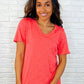 I Don't Have to Choose V-Neck Tee in Hot Coral