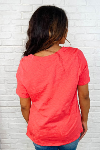 I Don't Have to Choose Basic V-Neck Tee in Hot Coral