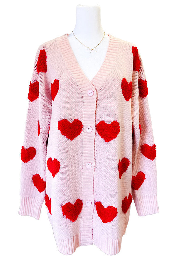 Prr-Order: ETA 12/18 - Long Light Pink Heart Cardigan - 1985 the VAULT Boutique