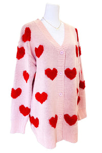 Prr-Order: ETA 12/18 - Long Light Pink Heart Cardigan - 1985 the VAULT Boutique