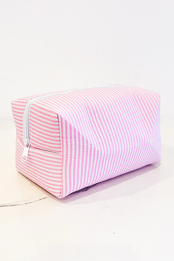 Pink Seersucker Makeup Bag - 1985 the VAULT Boutique