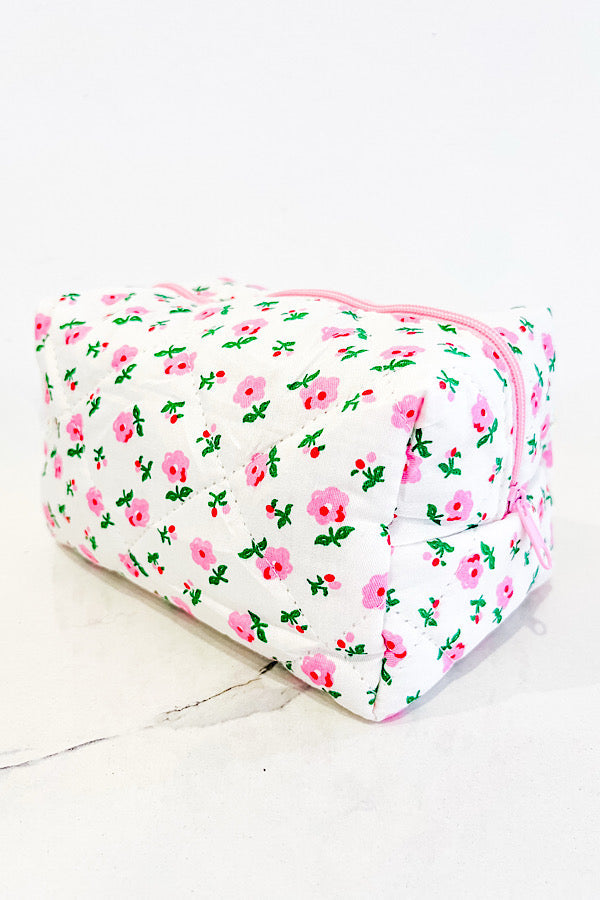 White and Pink Floral Makeup Bag - 1985 the VAULT Boutique