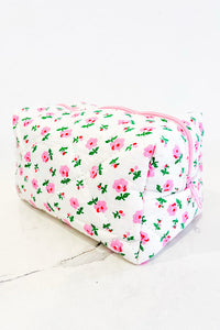 White and Pink Floral Makeup Bag - 1985 the VAULT Boutique