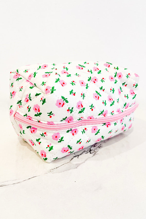 White and Pink Floral Makeup Bag - 1985 the VAULT Boutique