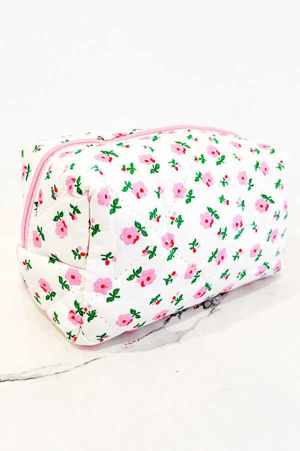 White and Pink Floral Makeup Bag - 1985 the VAULT Boutique