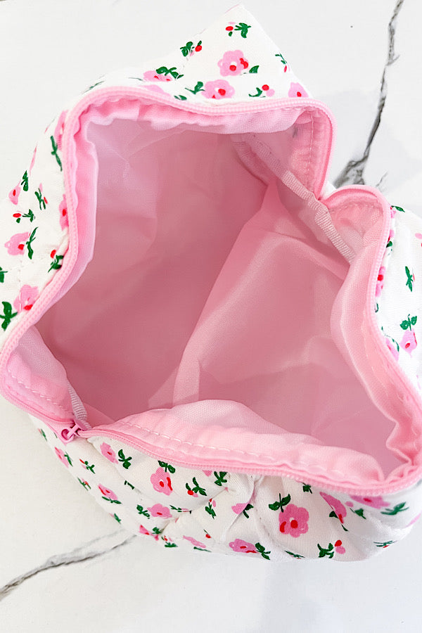 White and Pink Floral Makeup Bag - 1985 the VAULT Boutique