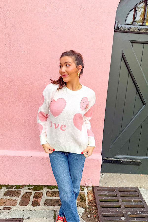 Pre-Order: ETA 12/30 - Love Pearl Heart Sweater - 1985 the VAULT Boutique