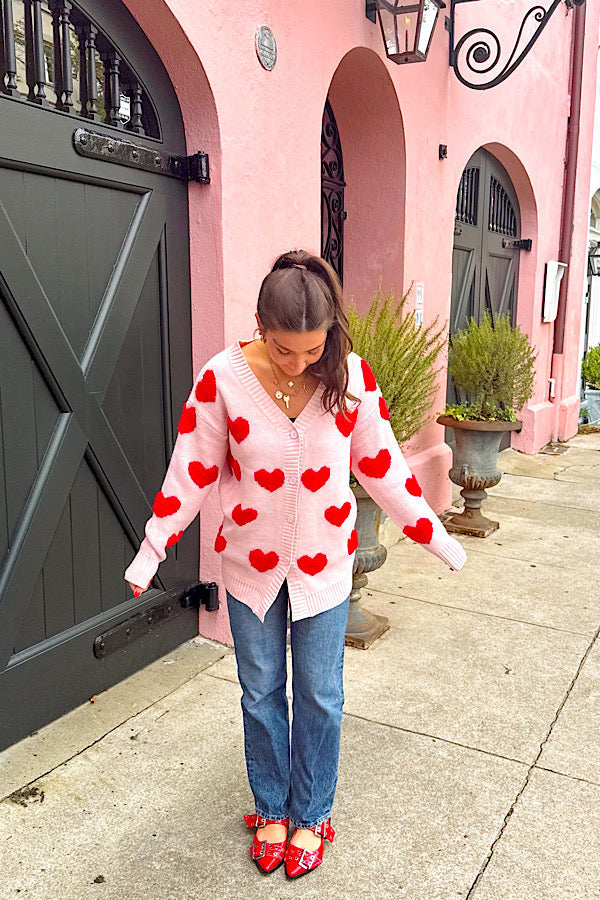 Prr-Order: ETA 12/18 - Long Light Pink Heart Cardigan - 1985 the VAULT Boutique