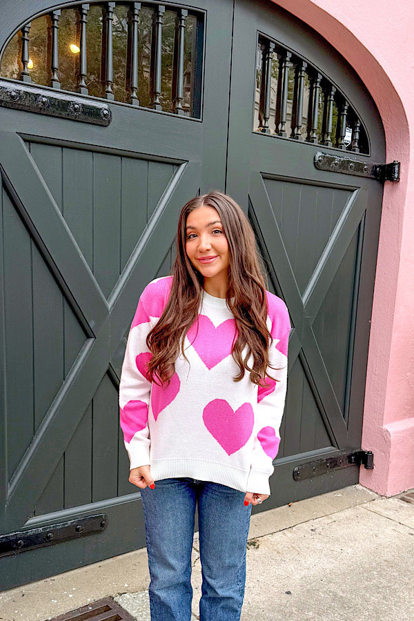 Pre-Order: ETA 12/30 - Bella Pink Heart Sweater - 1985 the VAULT Boutique