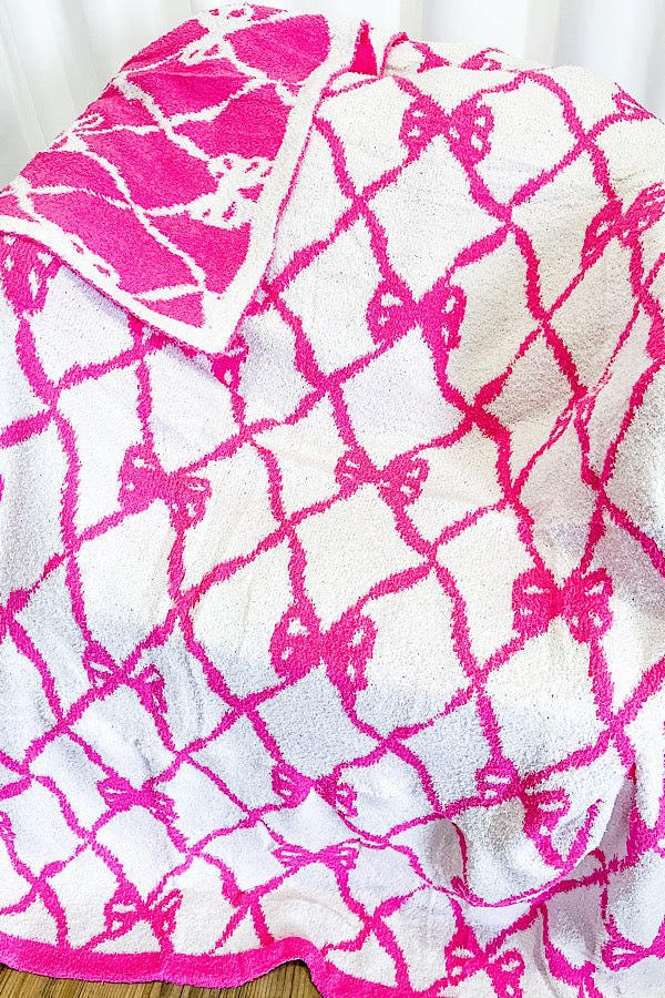 Pink and White Bow Luxury Blanket - 1985 the VAULT Boutique