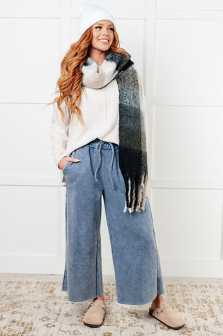 Wanderlust Wrap Oversized Plaid Fringe Scarf in Grey and Jade - 1985 the VAULT Boutique