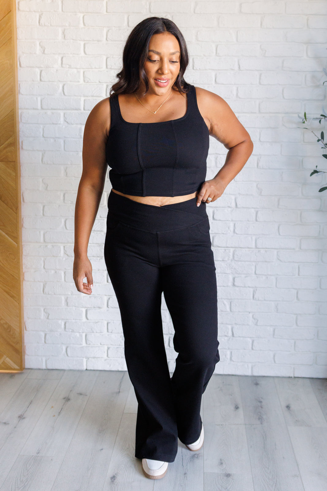 It's All About the Balance Twill Square Neck Crop Top in Black - 1985 the VAULT Boutique