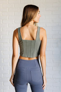 It's All About the Balance Twill Square Neck Crop Top in Dusty Olive - 1985 the VAULT Boutique