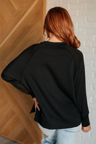 It's The Little Things Relaxed Scuba Pullover in Black - 1985 the VAULT Boutique