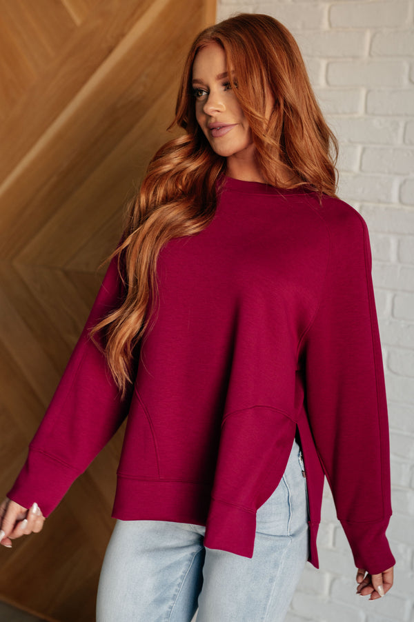 It's The Little Things Relaxed Scuba Pullover in Cabernet - 1985 the VAULT Boutique