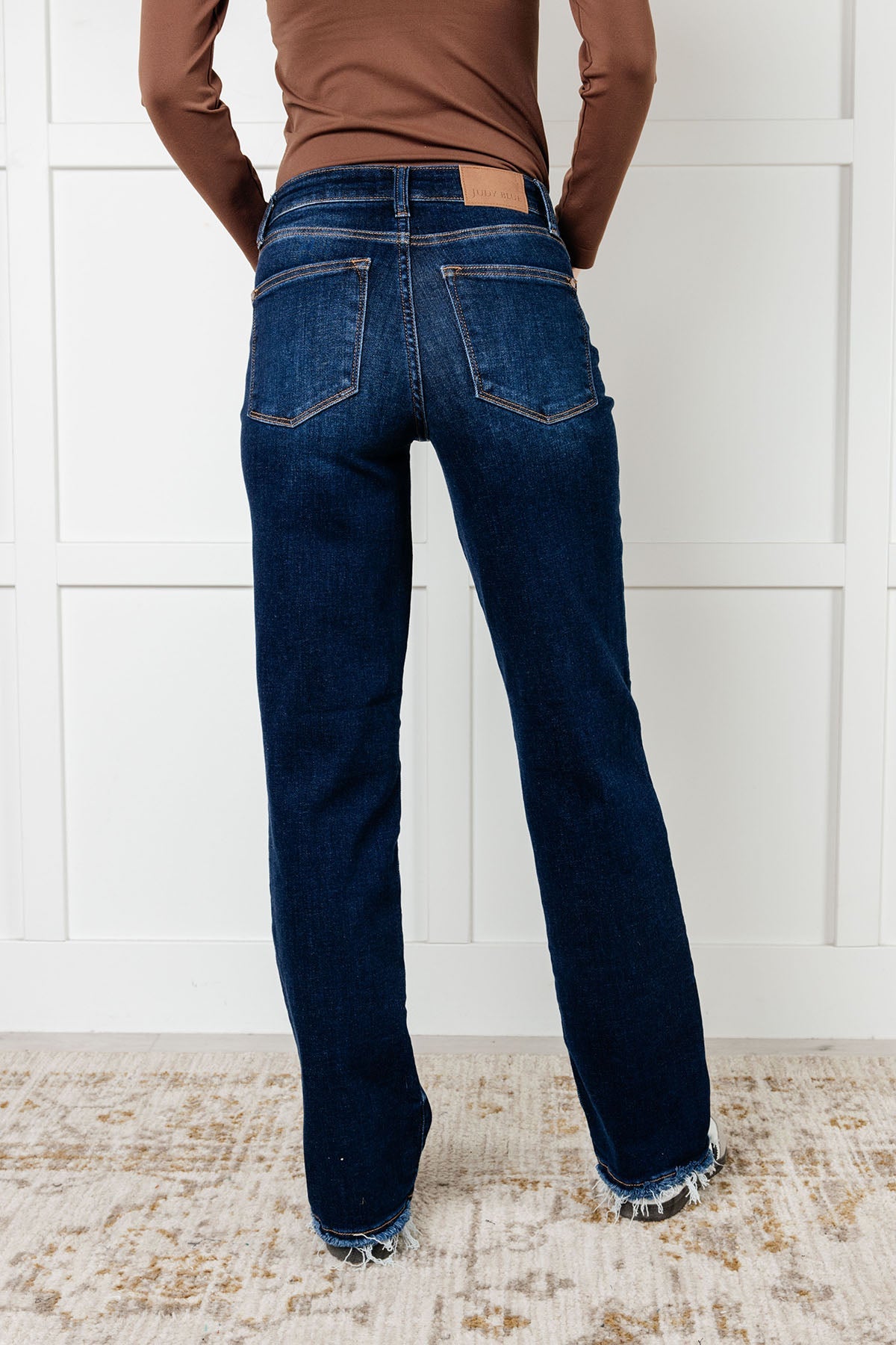 Jacqueline Mid Rise Frayed Hem Straight Leg Jean - 1985 the VAULT Boutique