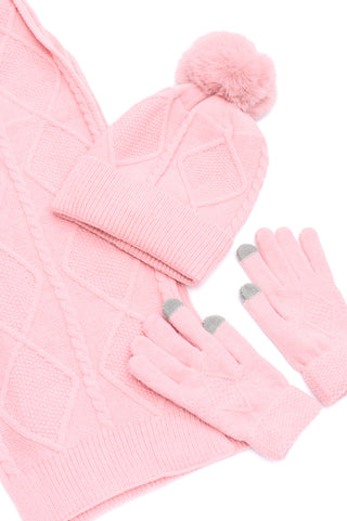 Jane Frost Beanie, Glove, and Scarf Set in Pink - 1985 the VAULT Boutique