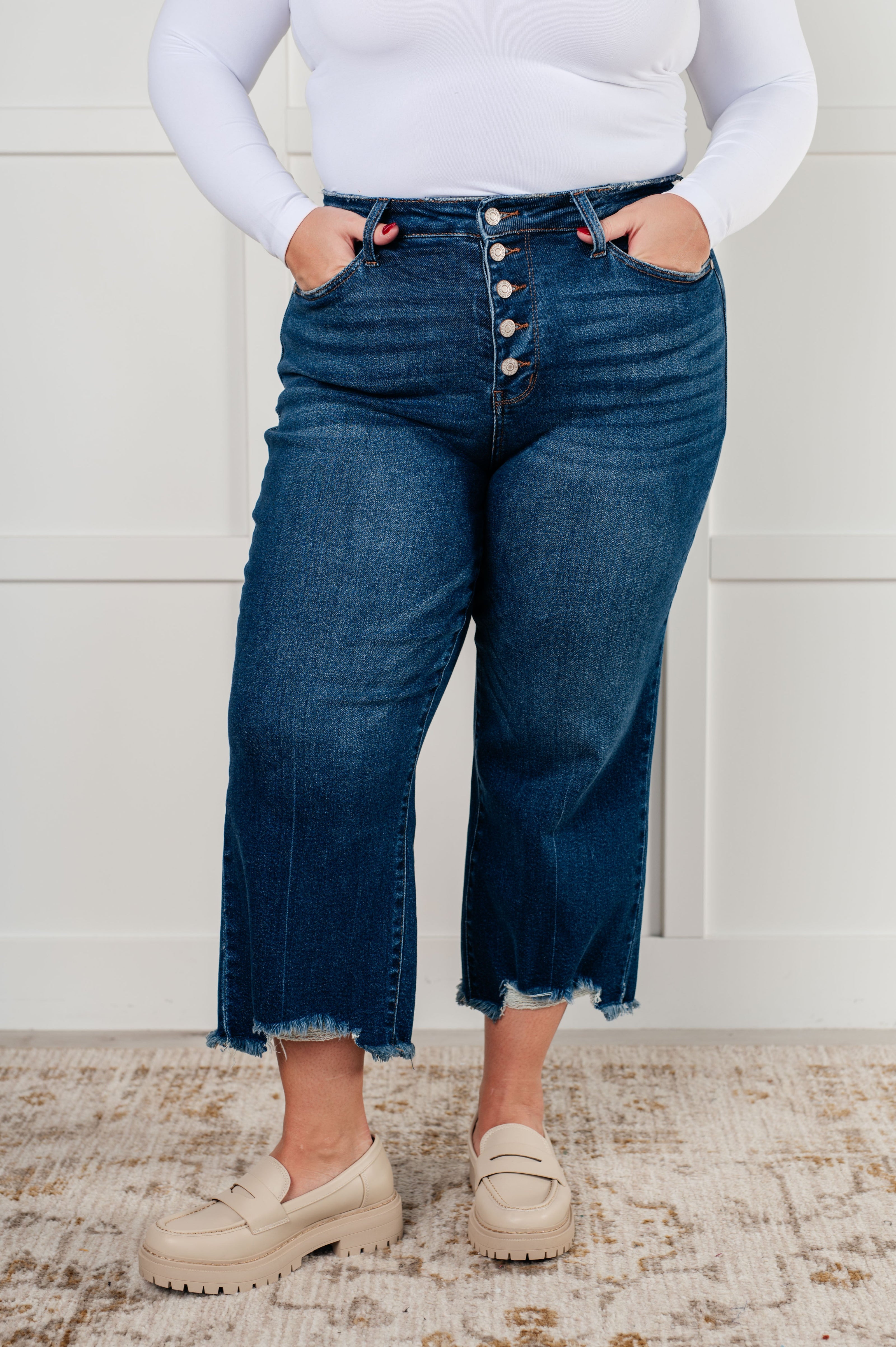Janice High Rise Button Fly Wide Leg Crop Jeans - 1985 the VAULT Boutique