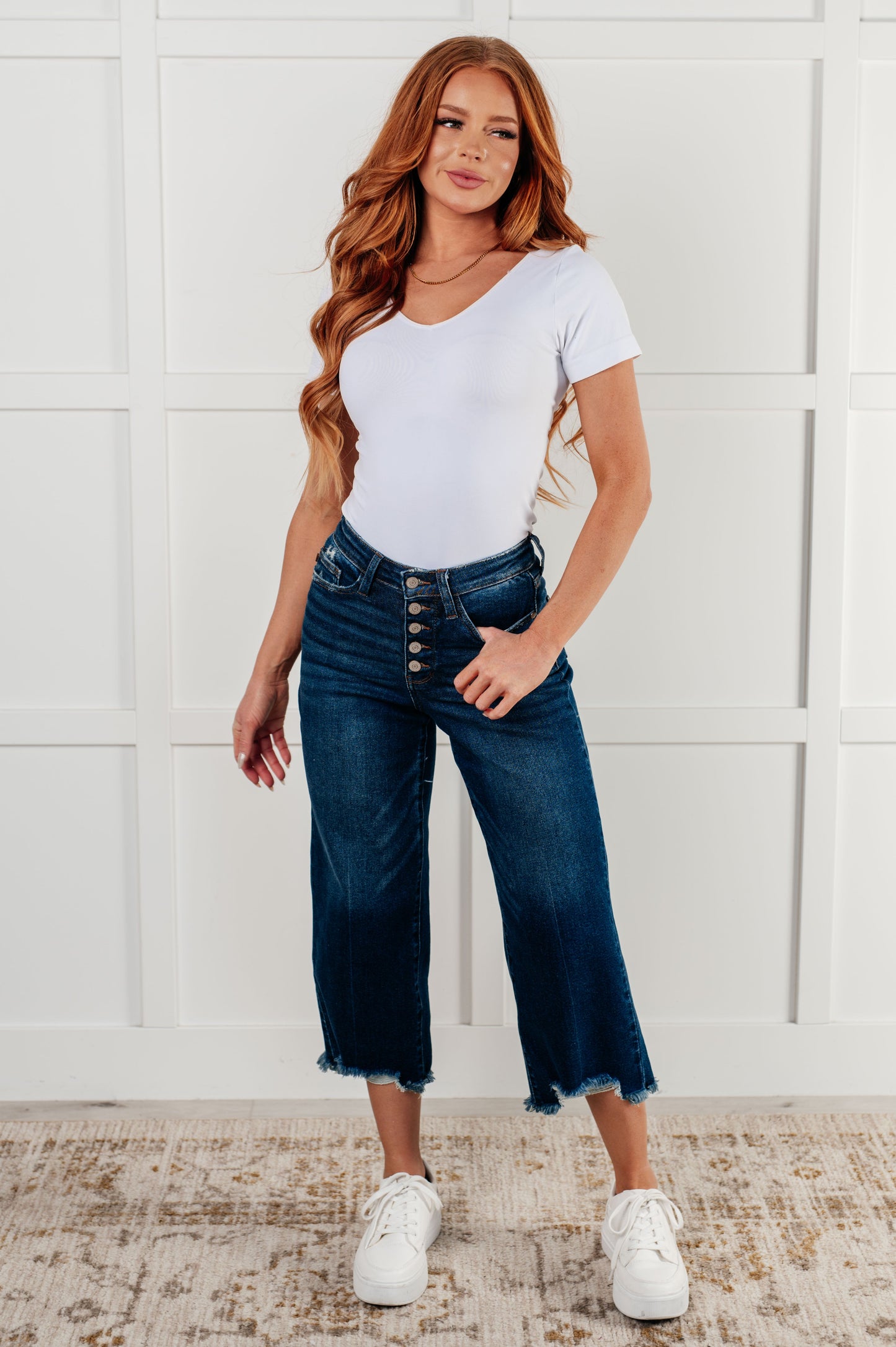 Janice High Rise Button Fly Wide Leg Crop Jeans - 1985 the VAULT Boutique