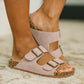 Jete Nubuck Double Buckle Slides in Blush